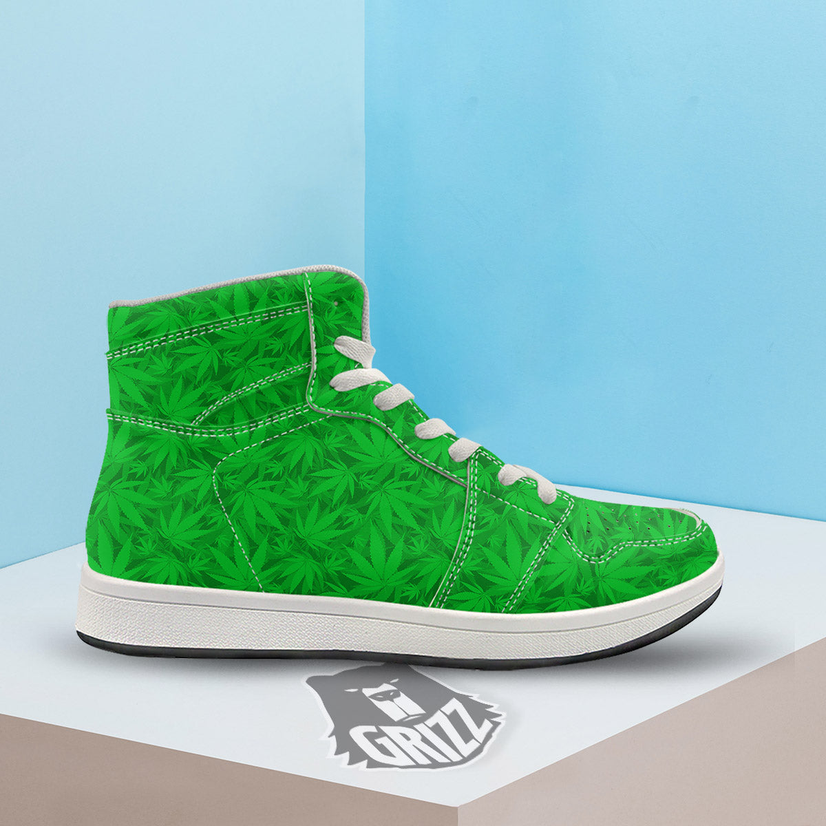 Cannabis Leaves Print Pattern High Top Sneakers-grizzshop