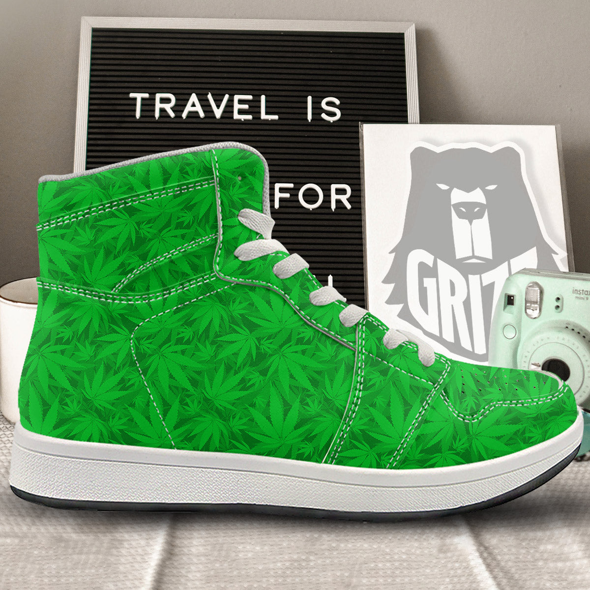 Cannabis Leaves Print Pattern High Top Sneakers-grizzshop