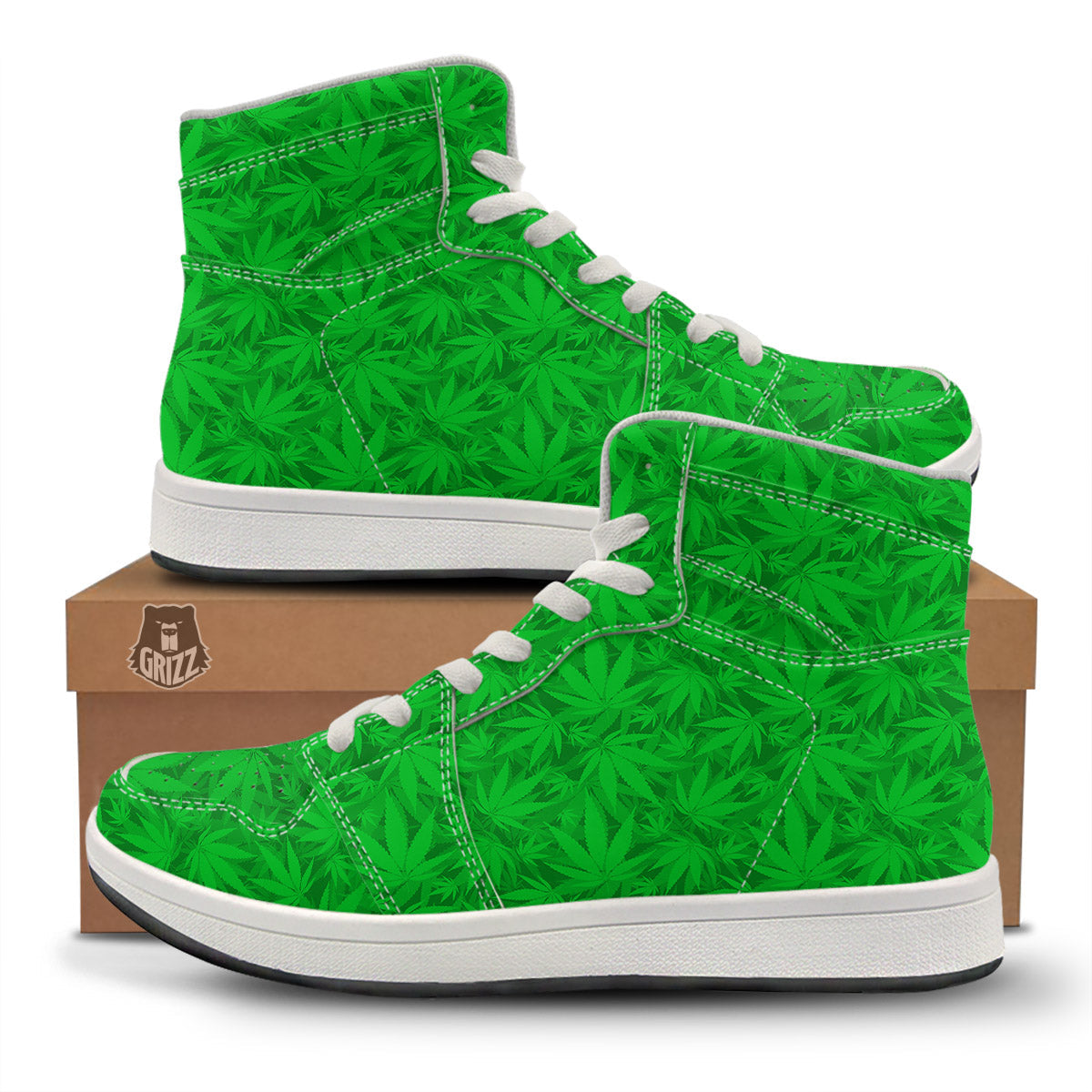 Cannabis Leaves Print Pattern High Top Sneakers-grizzshop