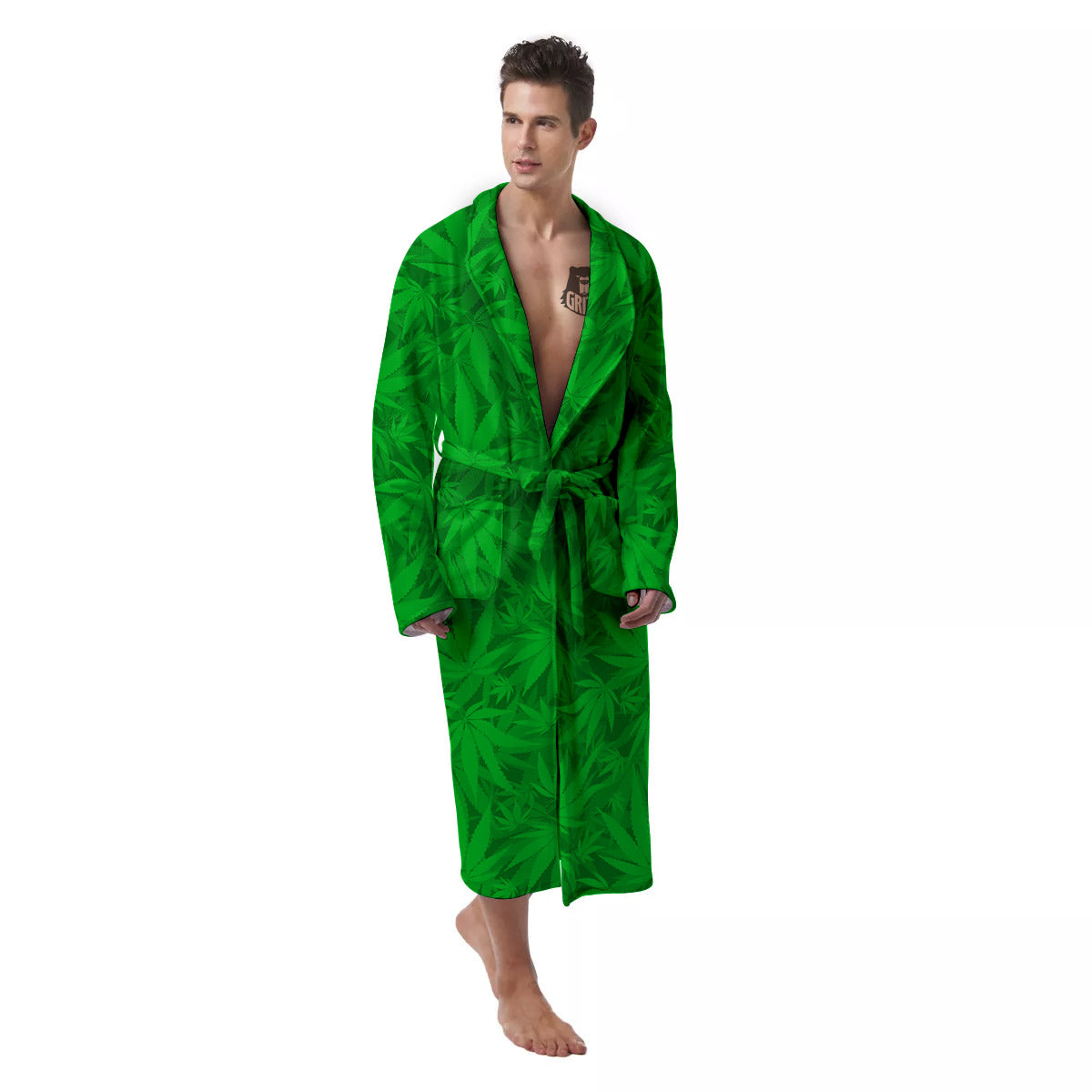Cannabis Leaves Print Pattern Men's Robe-grizzshop