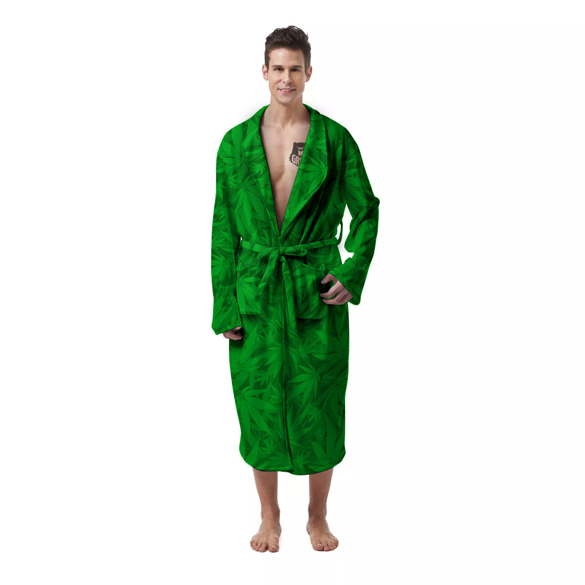 Cannabis Leaves Print Pattern Men's Robe-grizzshop
