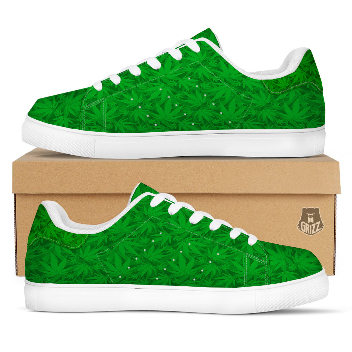 Cannabis Leaves Print Pattern White Low Top Sneakers-grizzshop