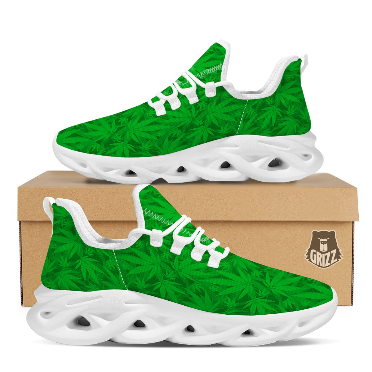 Cannabis Leaves Print Pattern White Running Shoes-grizzshop