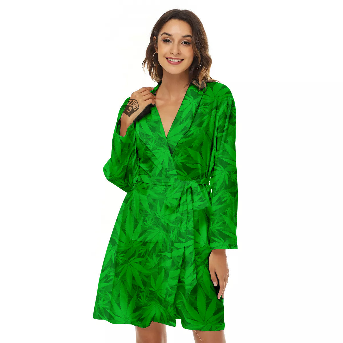 Cannabis Leaves Print Pattern Women's Robe-grizzshop