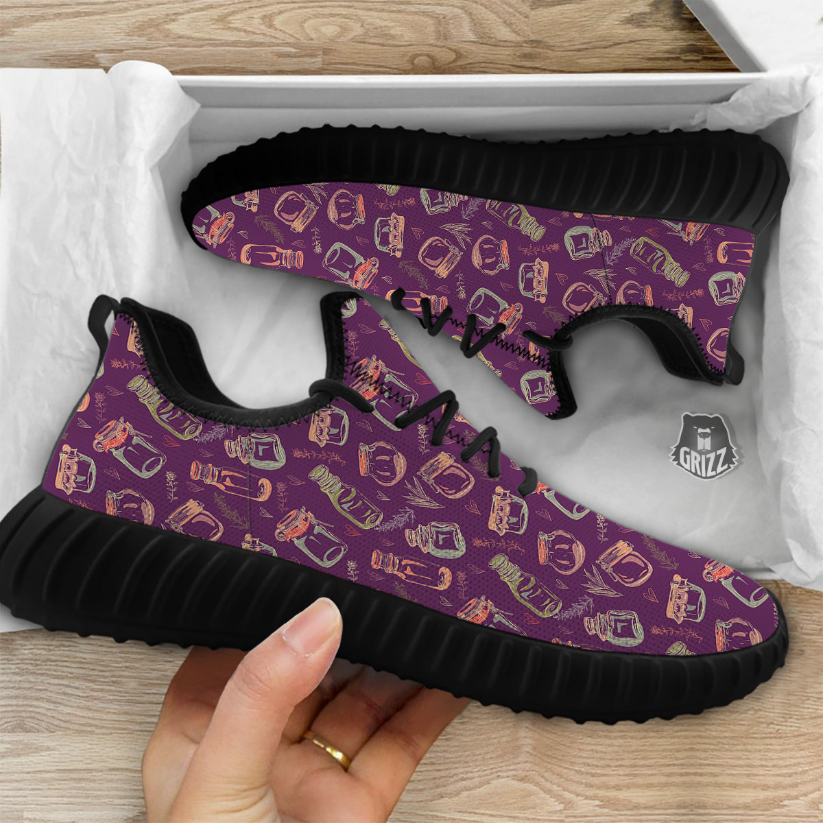 Canning Doodle Print Pattern Black Walking Shoes-grizzshop