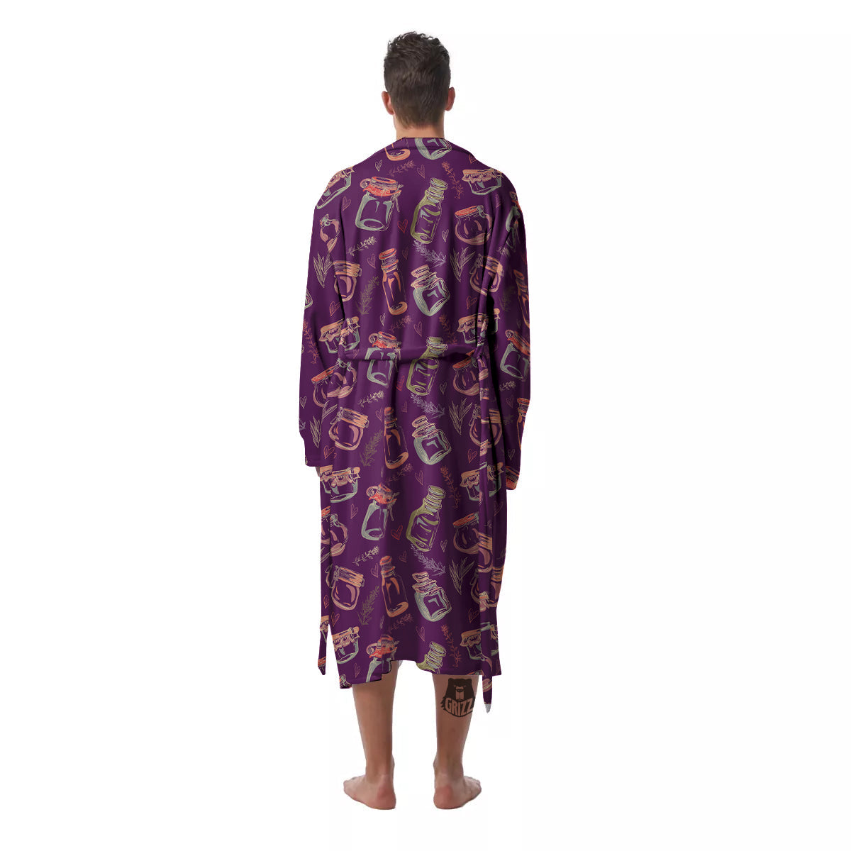 Canning Doodle Print Pattern Men's Robe-grizzshop