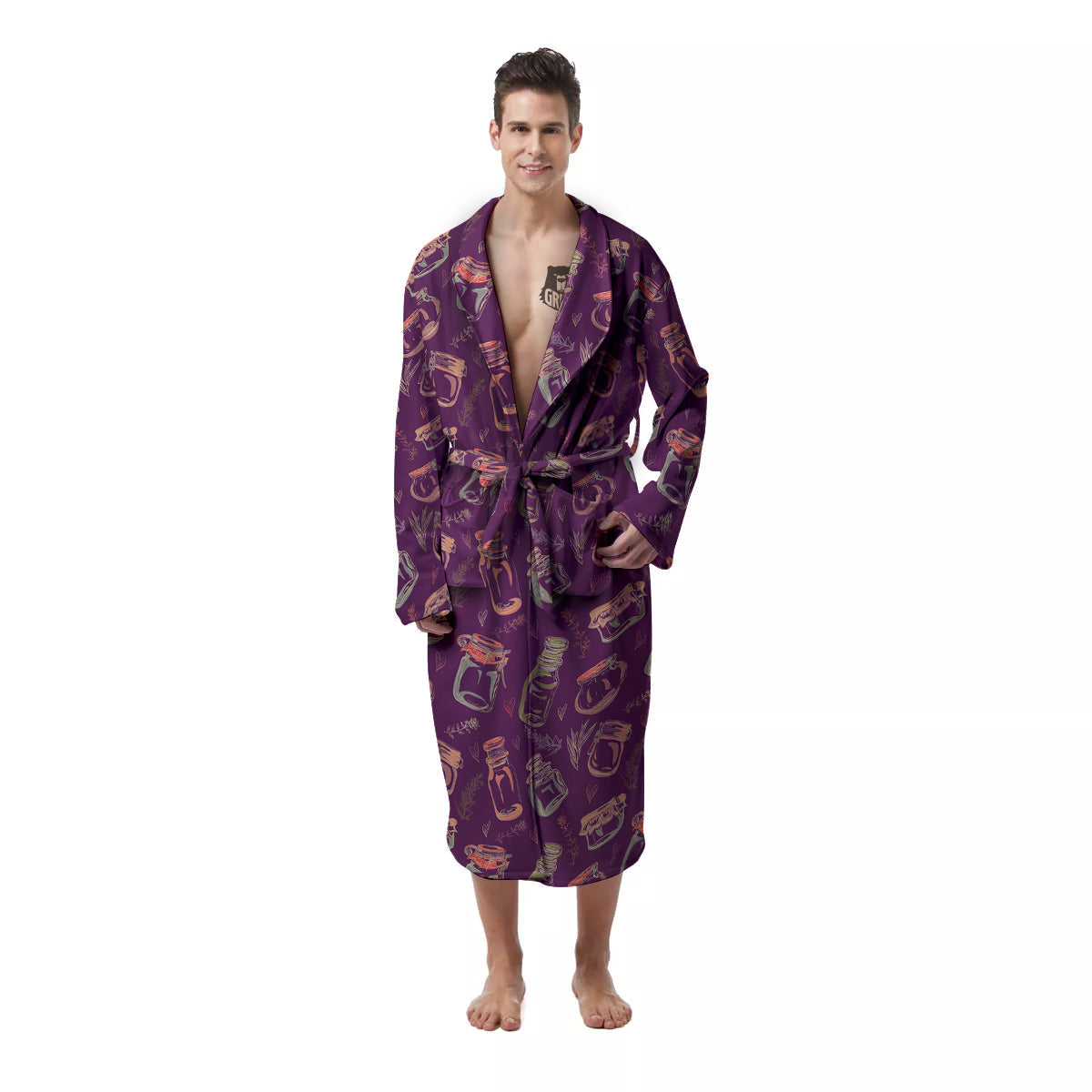 Canning Doodle Print Pattern Men's Robe-grizzshop