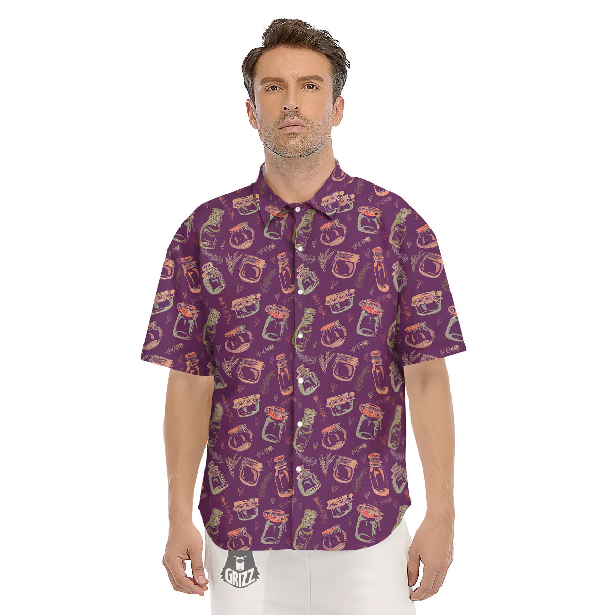 Canning Doodle Print Pattern Men's Short Sleeve Shirts-grizzshop