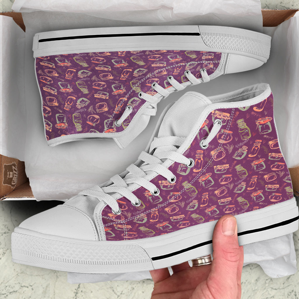 Canning Doodle Print Pattern White High Top Shoes-grizzshop