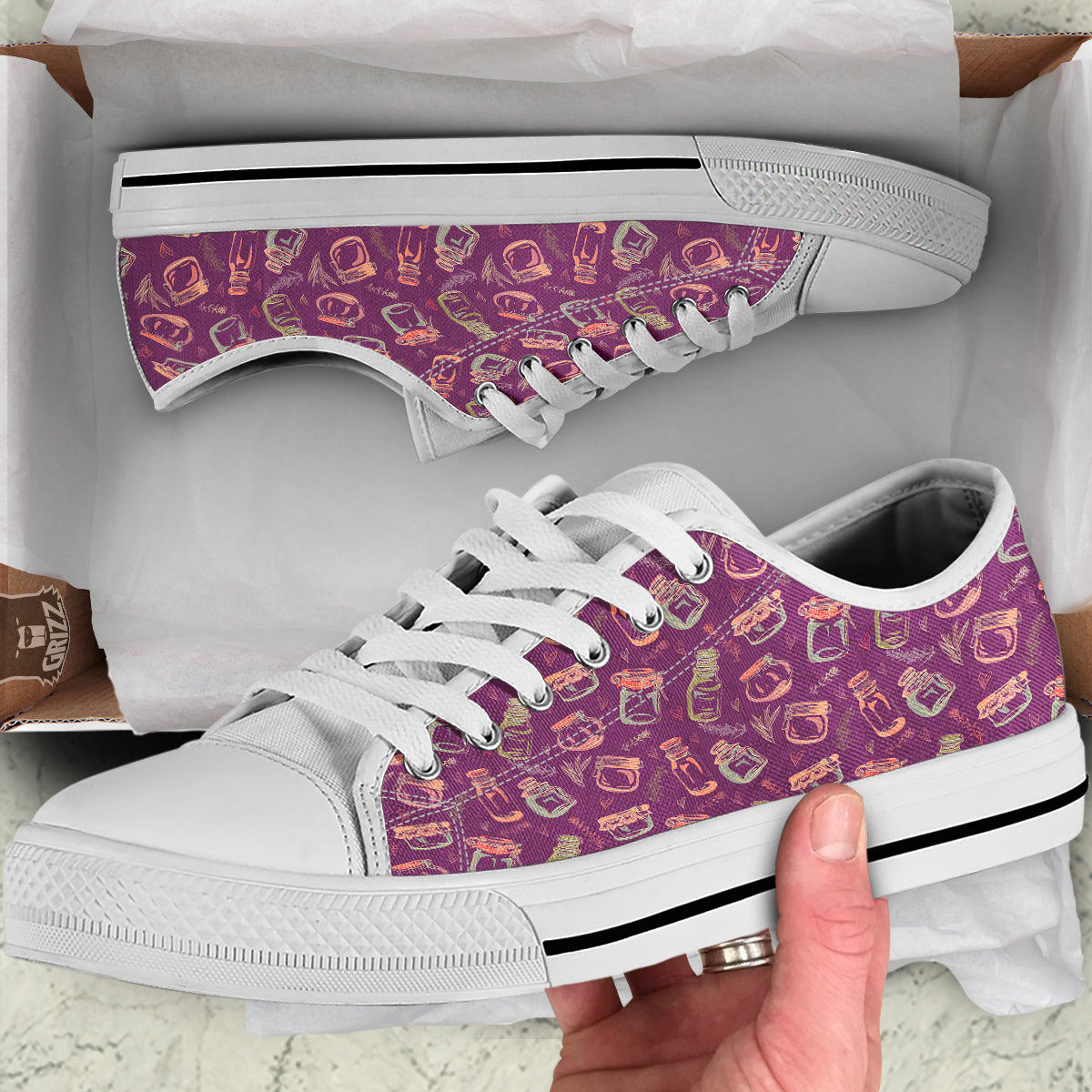 Canning Doodle Print Pattern White Low Top Shoes-grizzshop