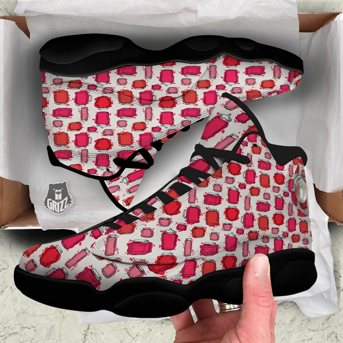 Canning Watercolor Print Pattern Black Basketball Shoes-grizzshop