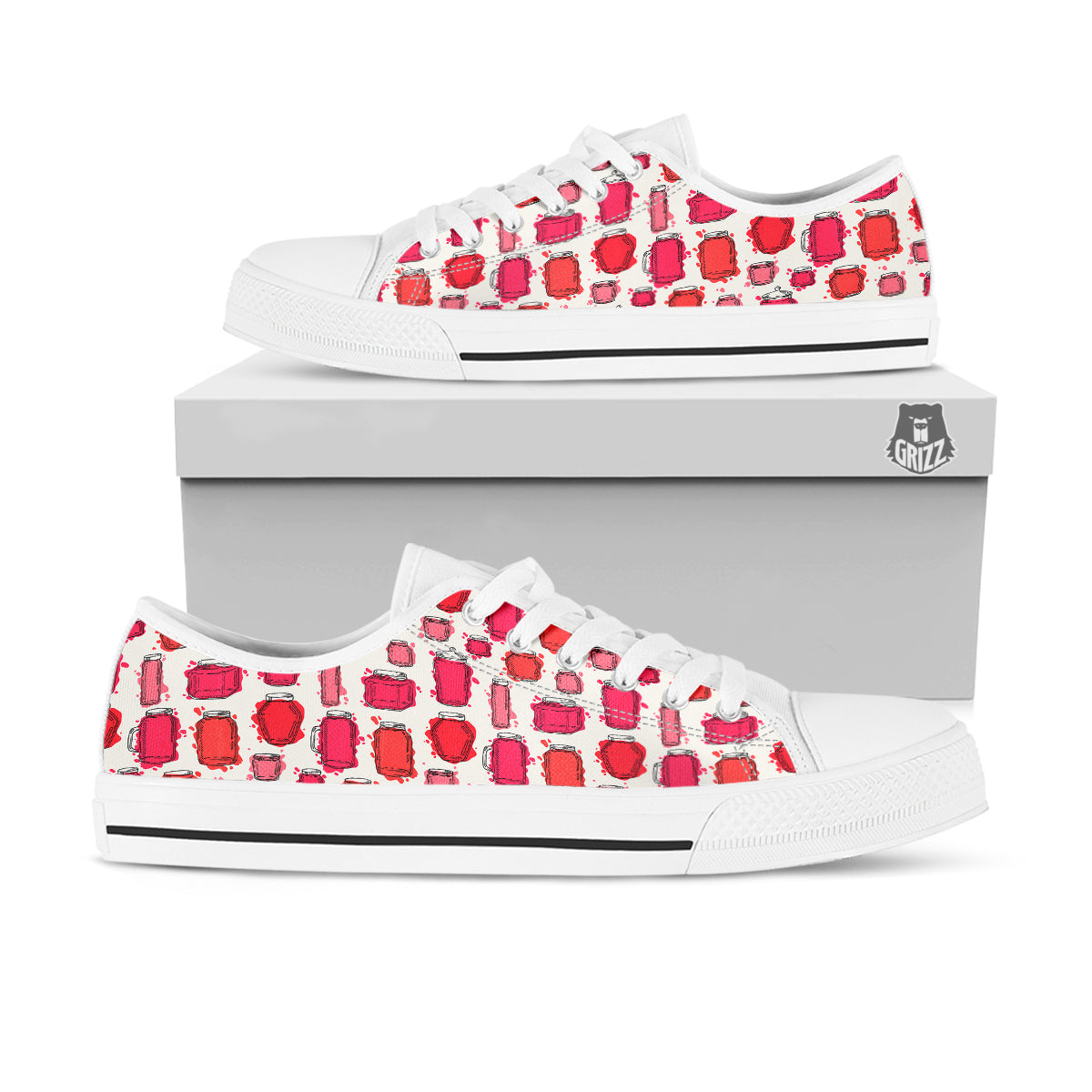 Canning Watercolor Print Pattern White Low Top Shoes-grizzshop