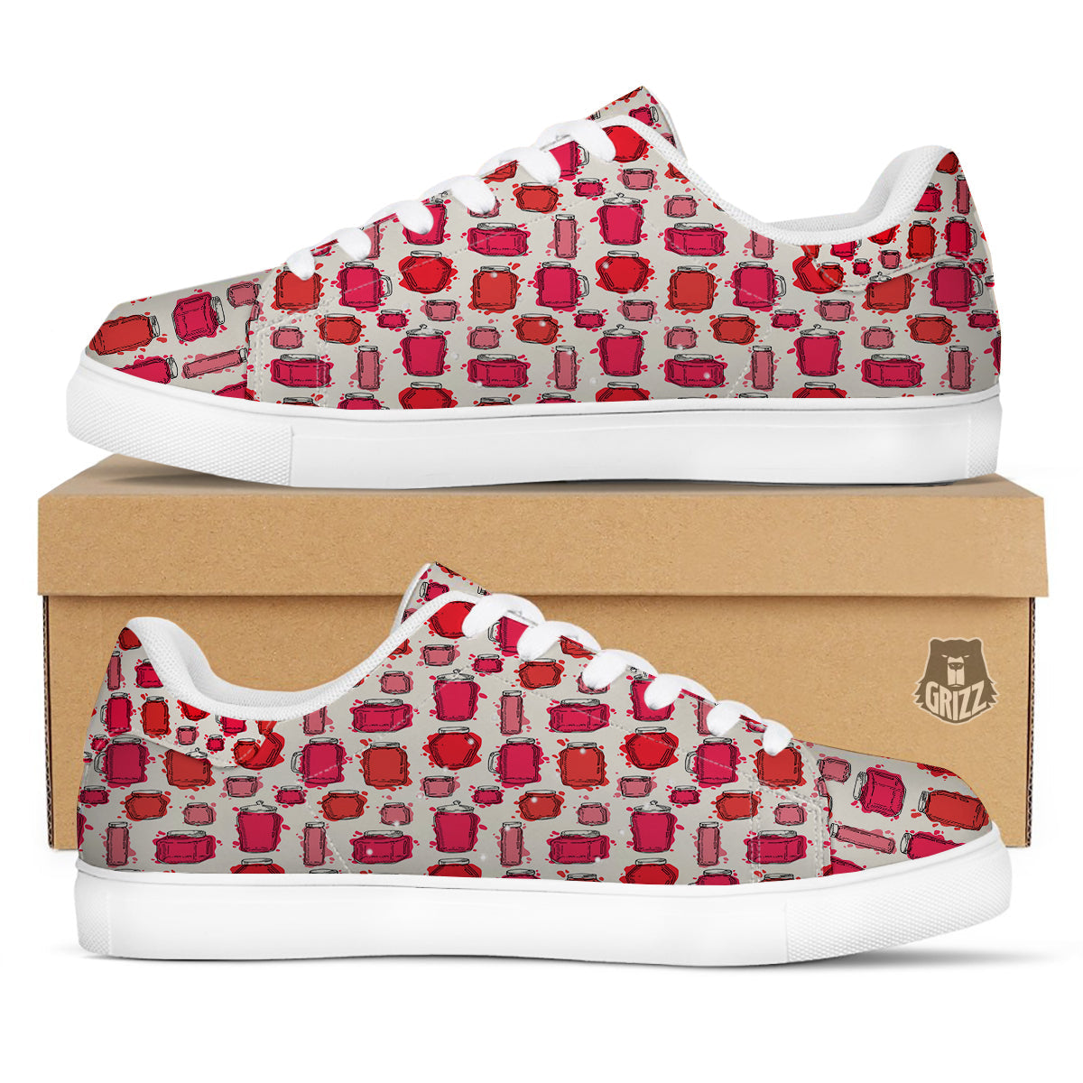 Canning Watercolor Print Pattern White Low Top Sneakers-grizzshop