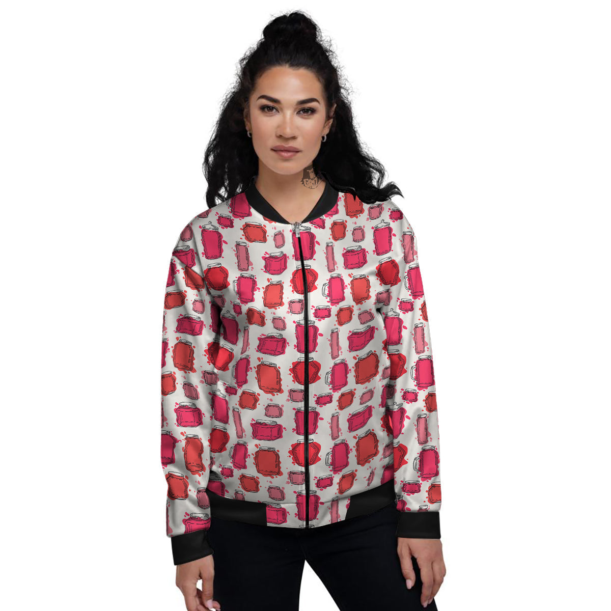 Canning Watercolor Print Pattern Women's Bomber Jacket-grizzshop