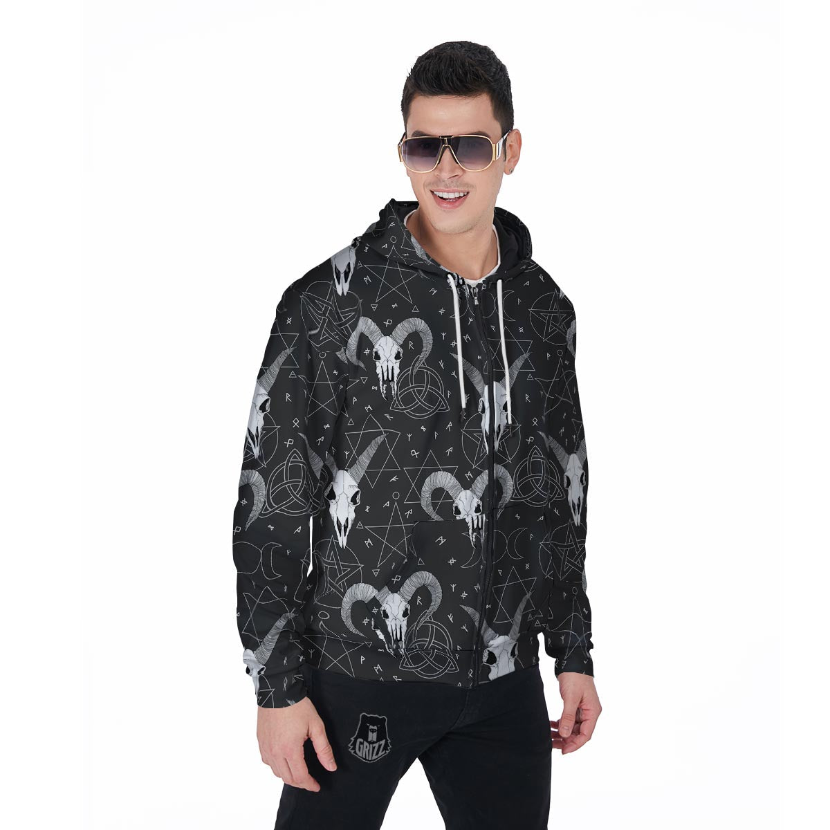 Capricorn Astrology Gothic Witch Men's Zip Up Hoodie-grizzshop