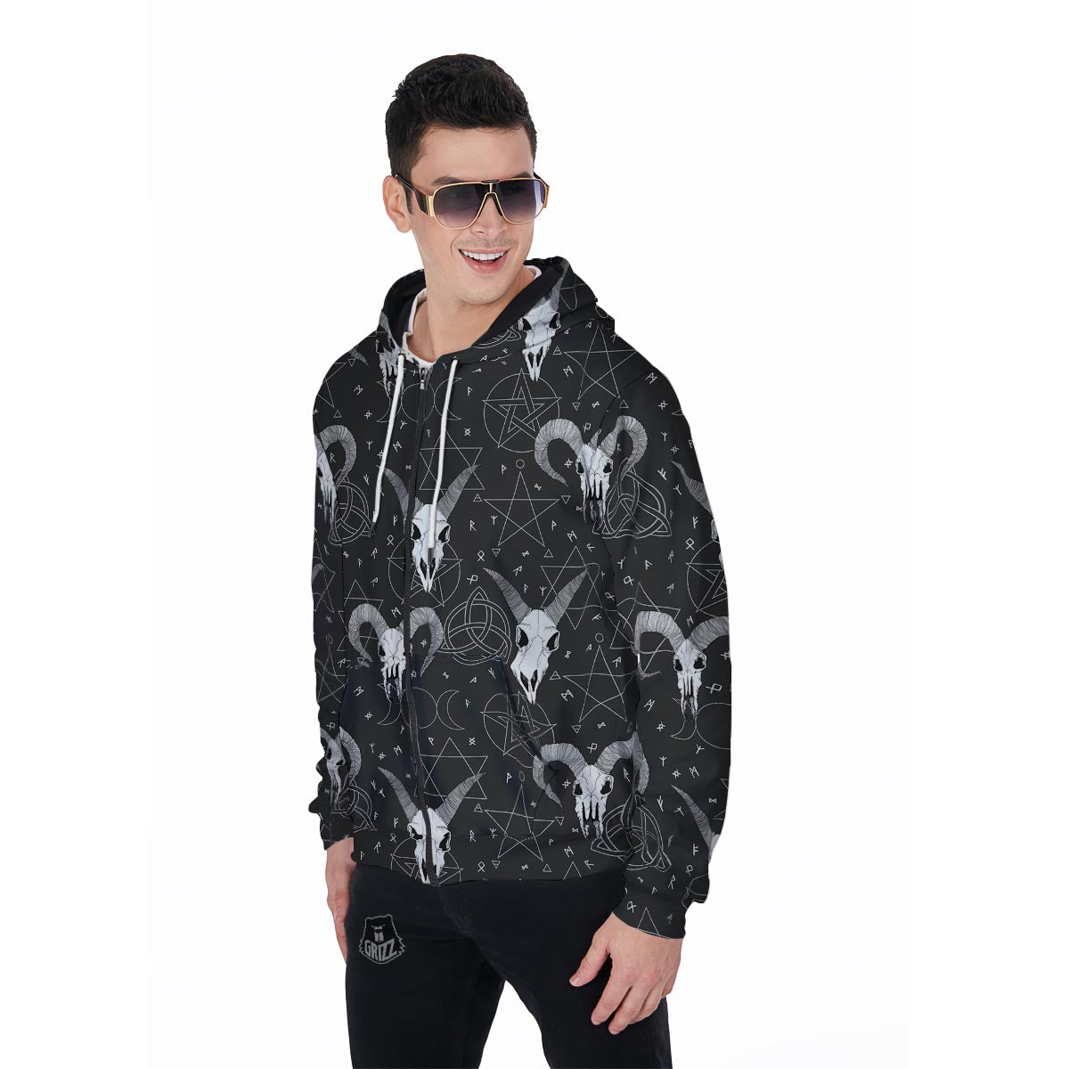 Capricorn Astrology Gothic Witch Men's Zip Up Hoodie-grizzshop