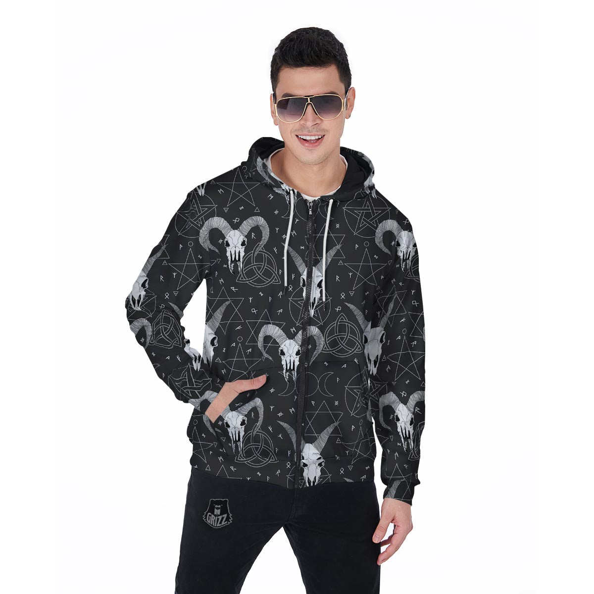Capricorn Astrology Gothic Witch Men's Zip Up Hoodie-grizzshop
