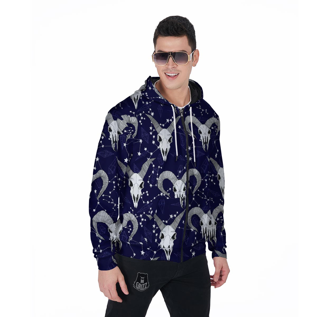 Capricorn Astrology Magic Witch Men's Zip Up Hoodie-grizzshop