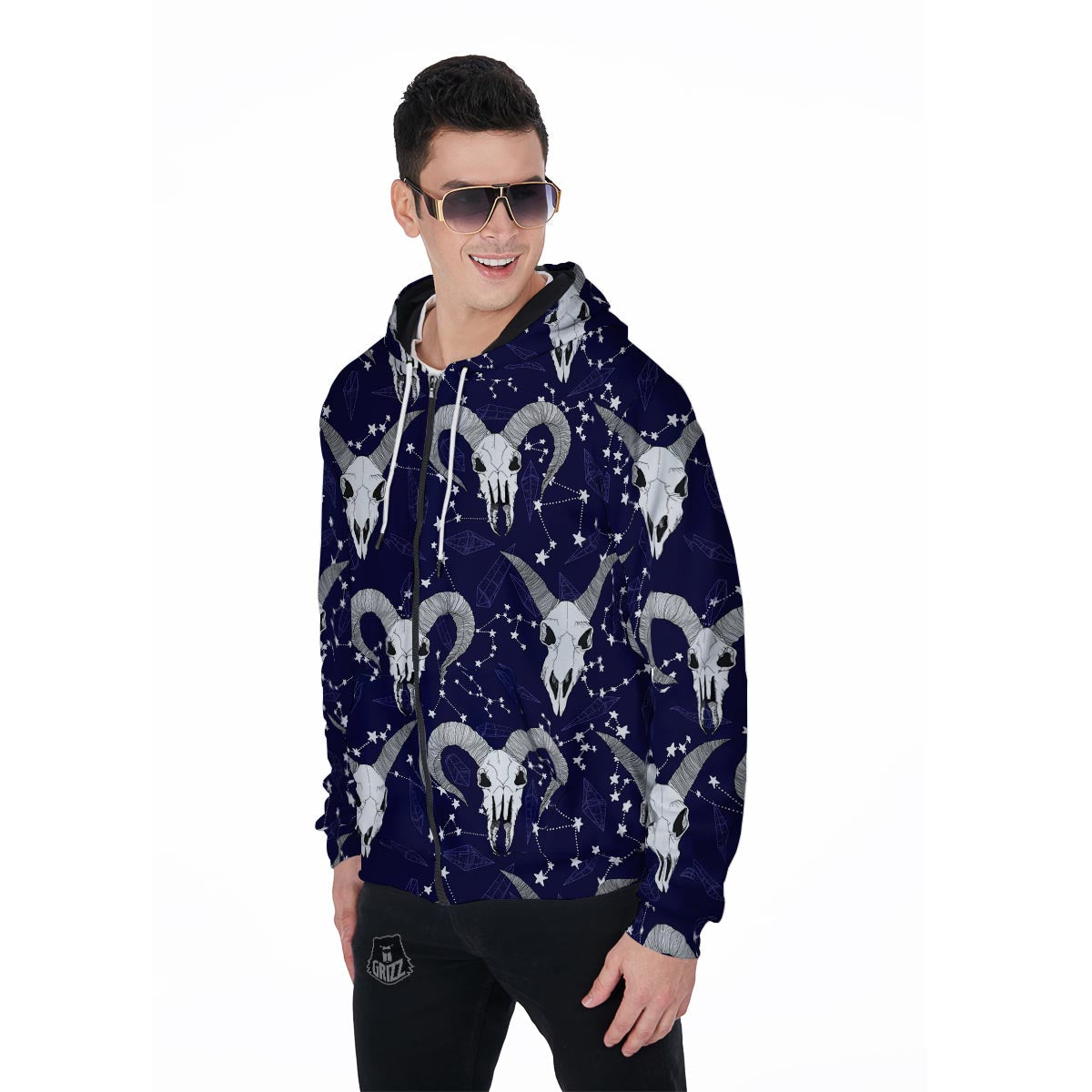 Capricorn Astrology Magic Witch Men's Zip Up Hoodie-grizzshop
