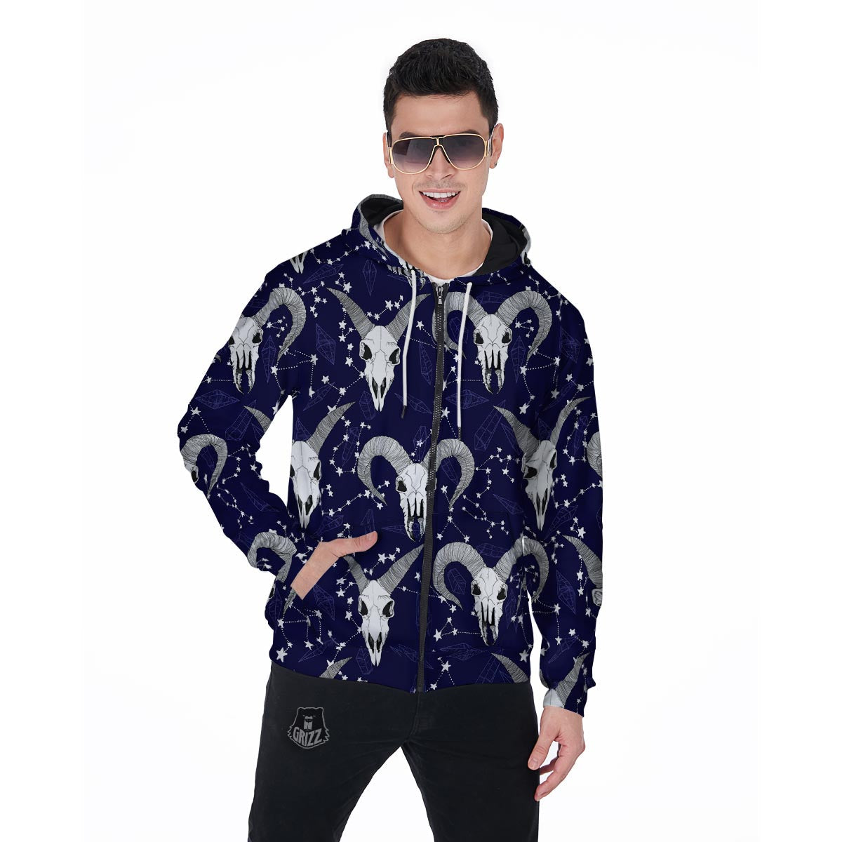 Capricorn Astrology Magic Witch Men's Zip Up Hoodie-grizzshop