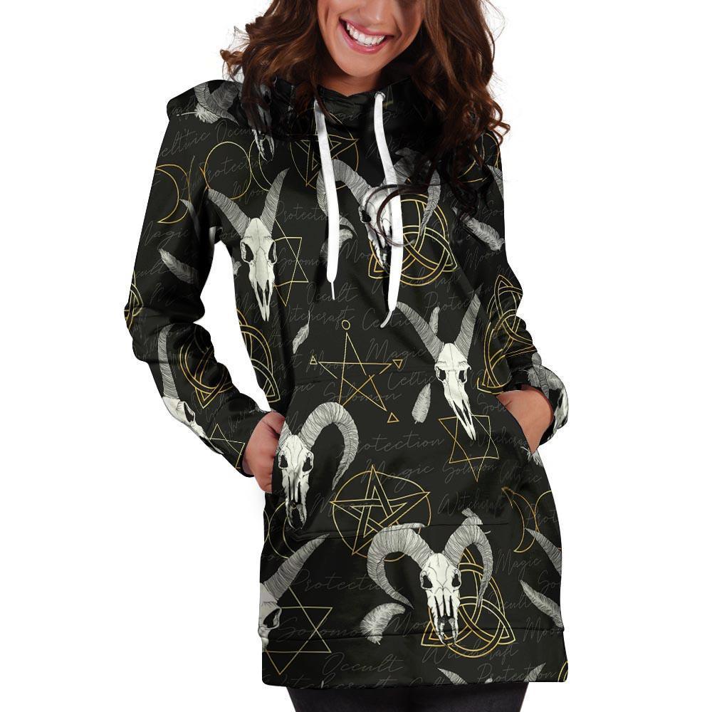 Capricorn Astrology Witch Gothic Hoodie Dress-grizzshop