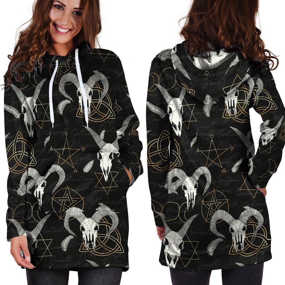 Capricorn Astrology Witch Gothic Hoodie Dress-grizzshop