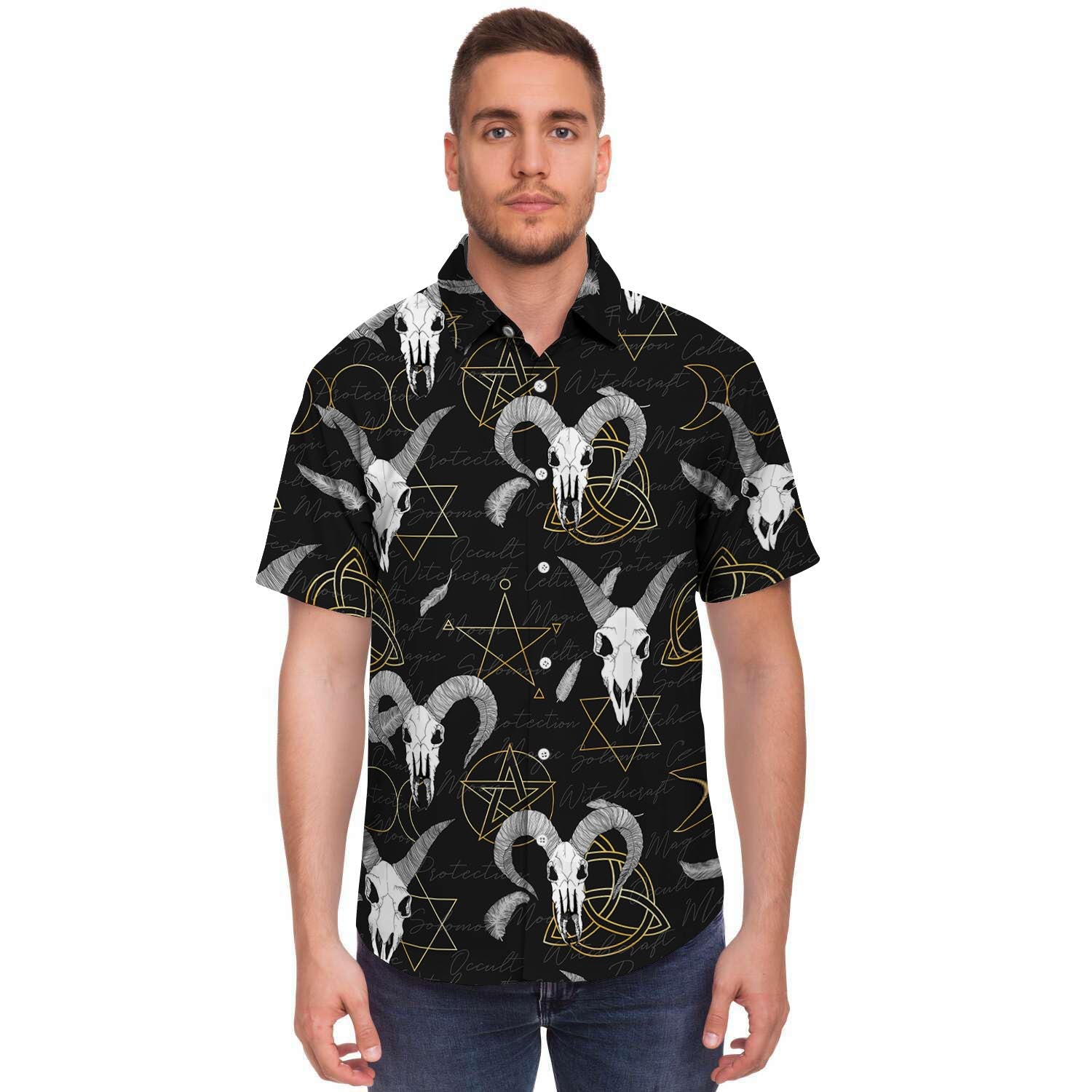 Capricorn Astrology Witch Gothic Men's Short Sleeve Shirt-grizzshop