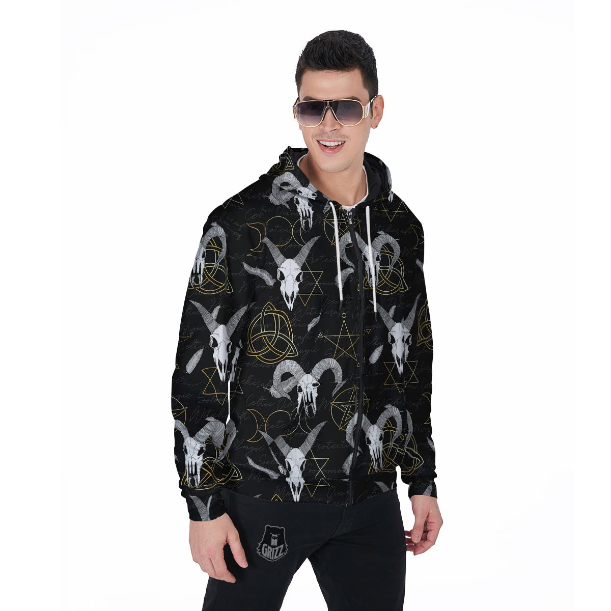 Capricorn Astrology Witch Gothic Men's Zip Up Hoodie-grizzshop