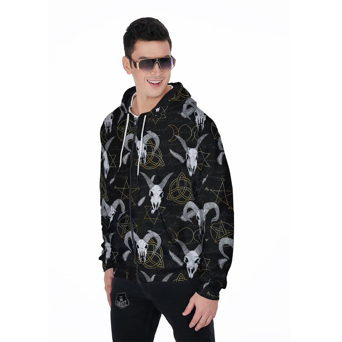 Capricorn Astrology Witch Gothic Men's Zip Up Hoodie-grizzshop