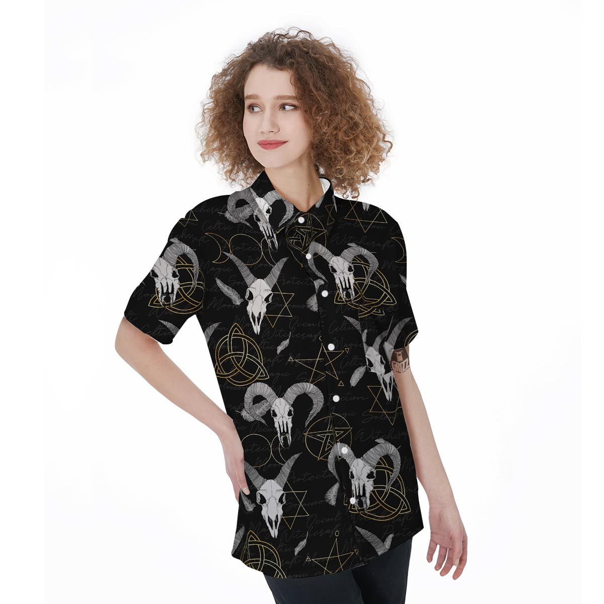 Capricorn Astrology Witch Gothic Women's Short Sleeve Shirts-grizzshop