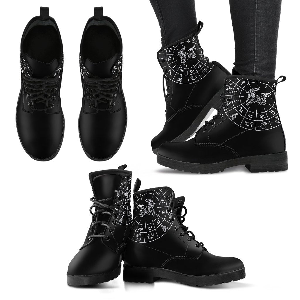 Capricorn Black Zodiac Women's Leather Boots-grizzshop