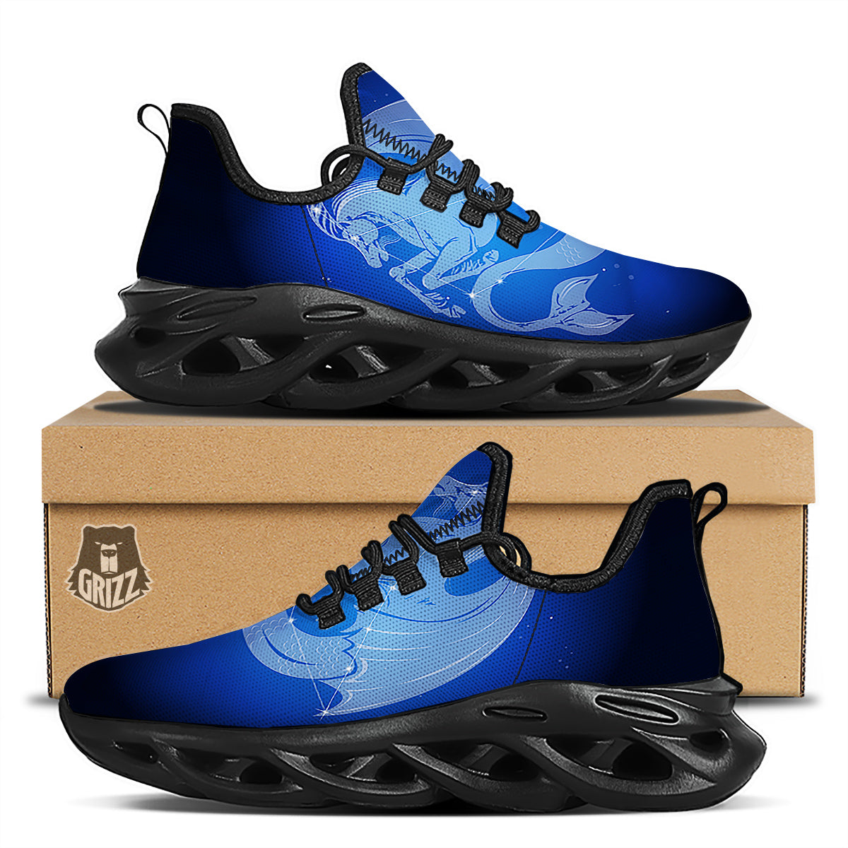 Capricorn Constellation Print Black Running Shoes-grizzshop