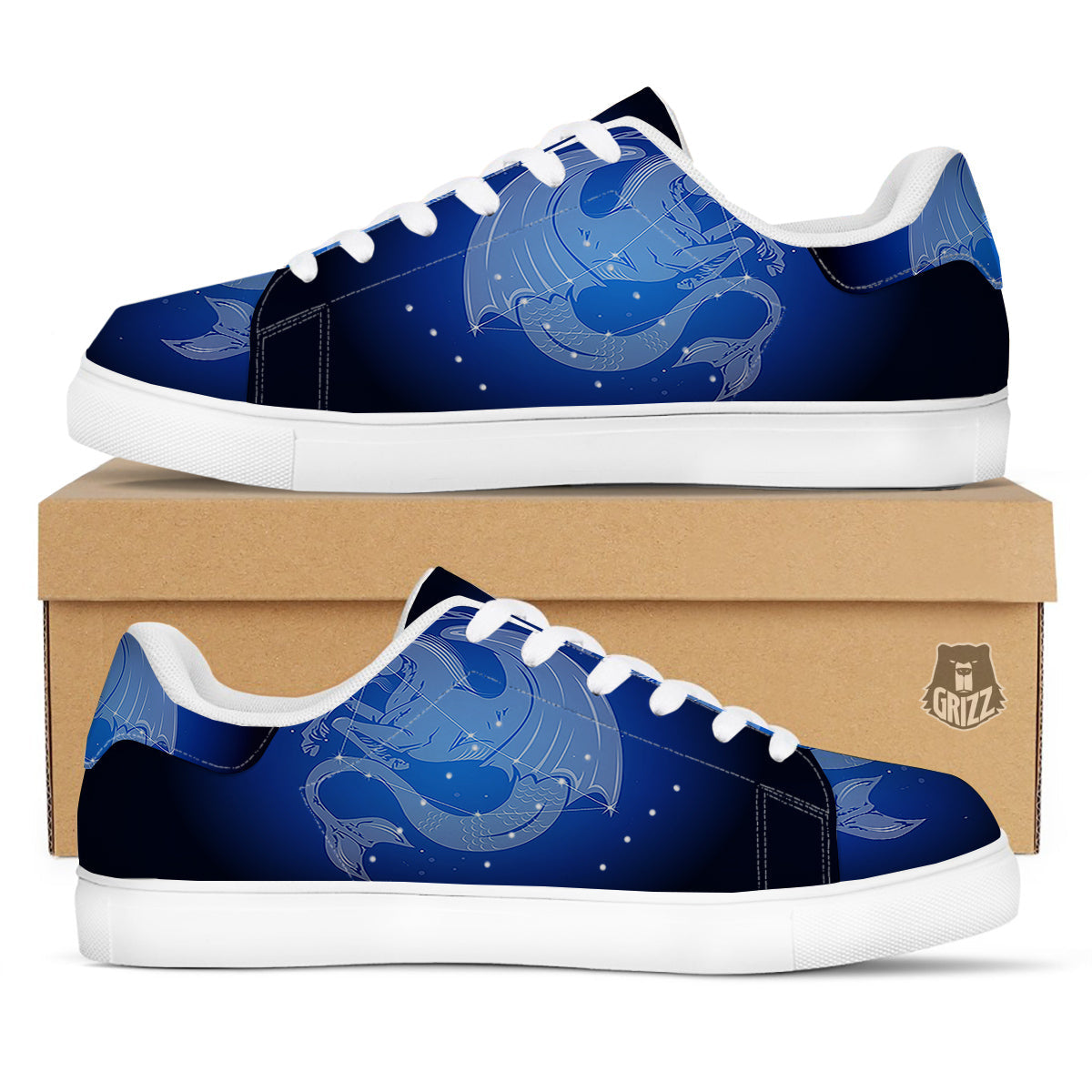 Capricorn Constellation Print White Low Top Sneakers-grizzshop