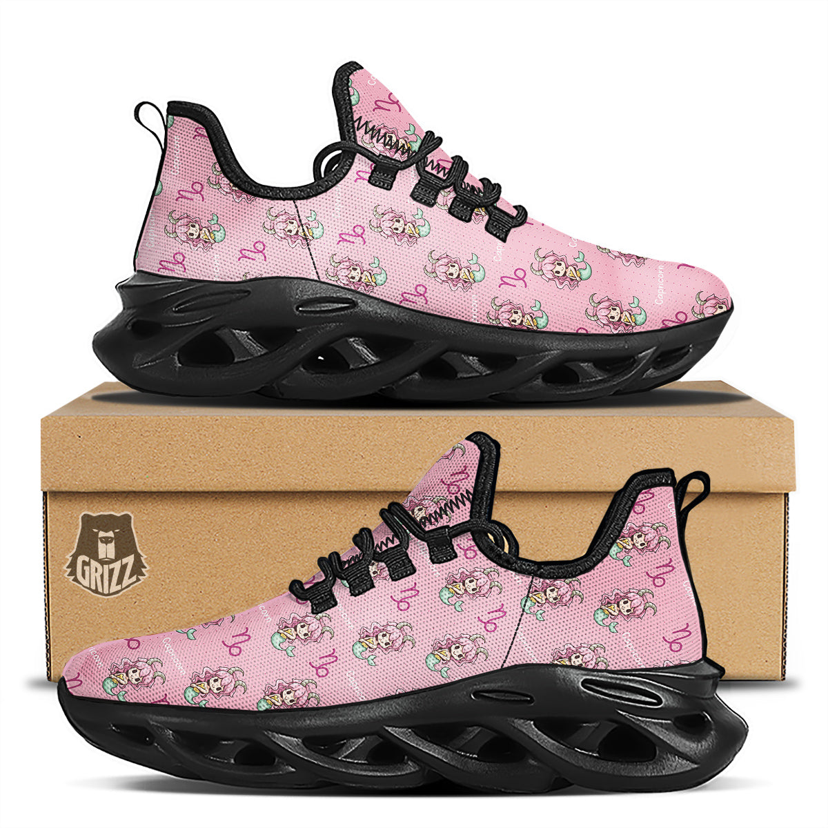 Capricorn Cute Cartoon Print Pattern Black Running Shoes-grizzshop