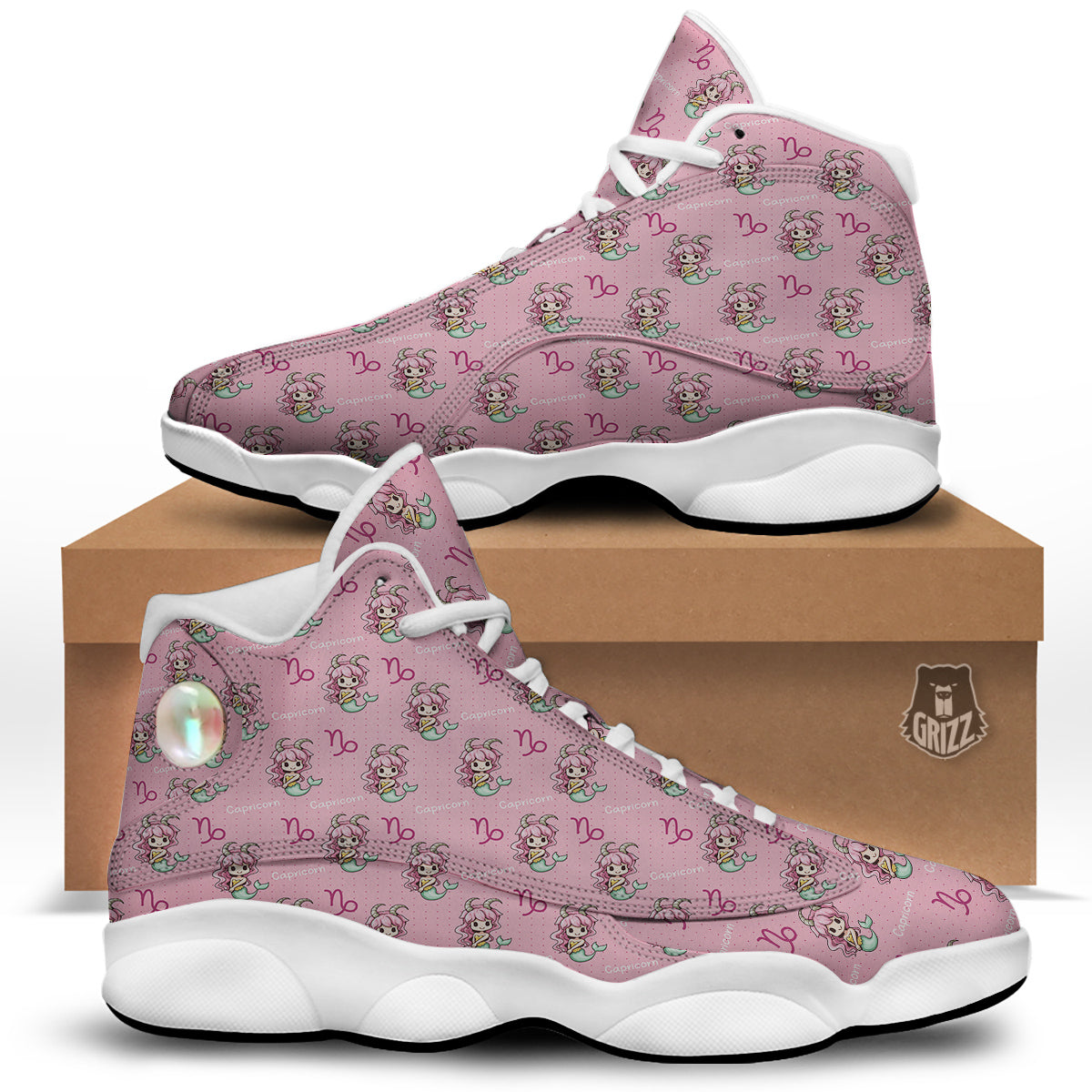 Capricorn Cute Cartoon Print Pattern White Basketball Shoes-grizzshop