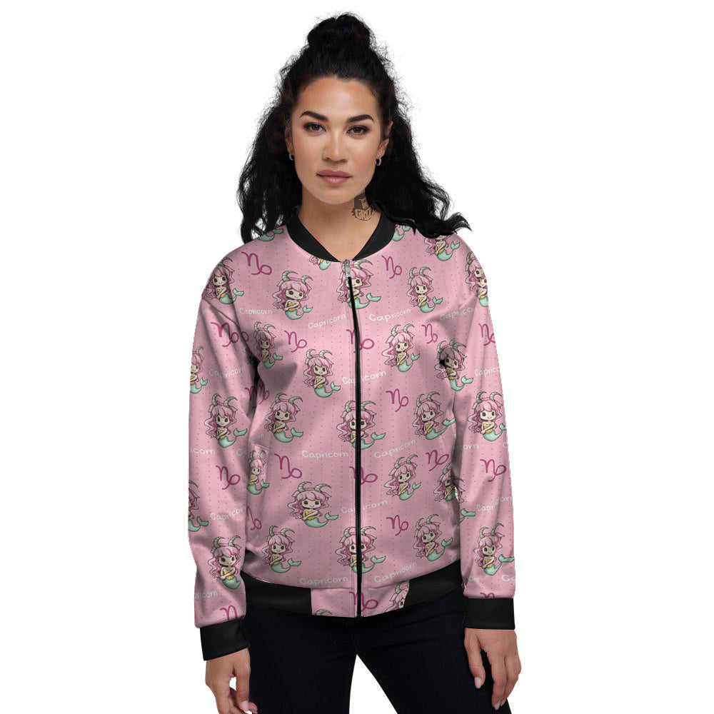 Capricorn Cute Cartoon Print Pattern Women's Bomber Jacket-grizzshop