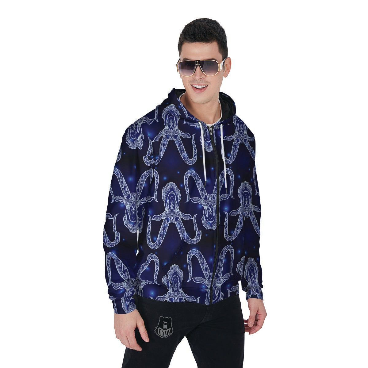 Capricorn Gothic Witch Men's Zip Up Hoodie-grizzshop