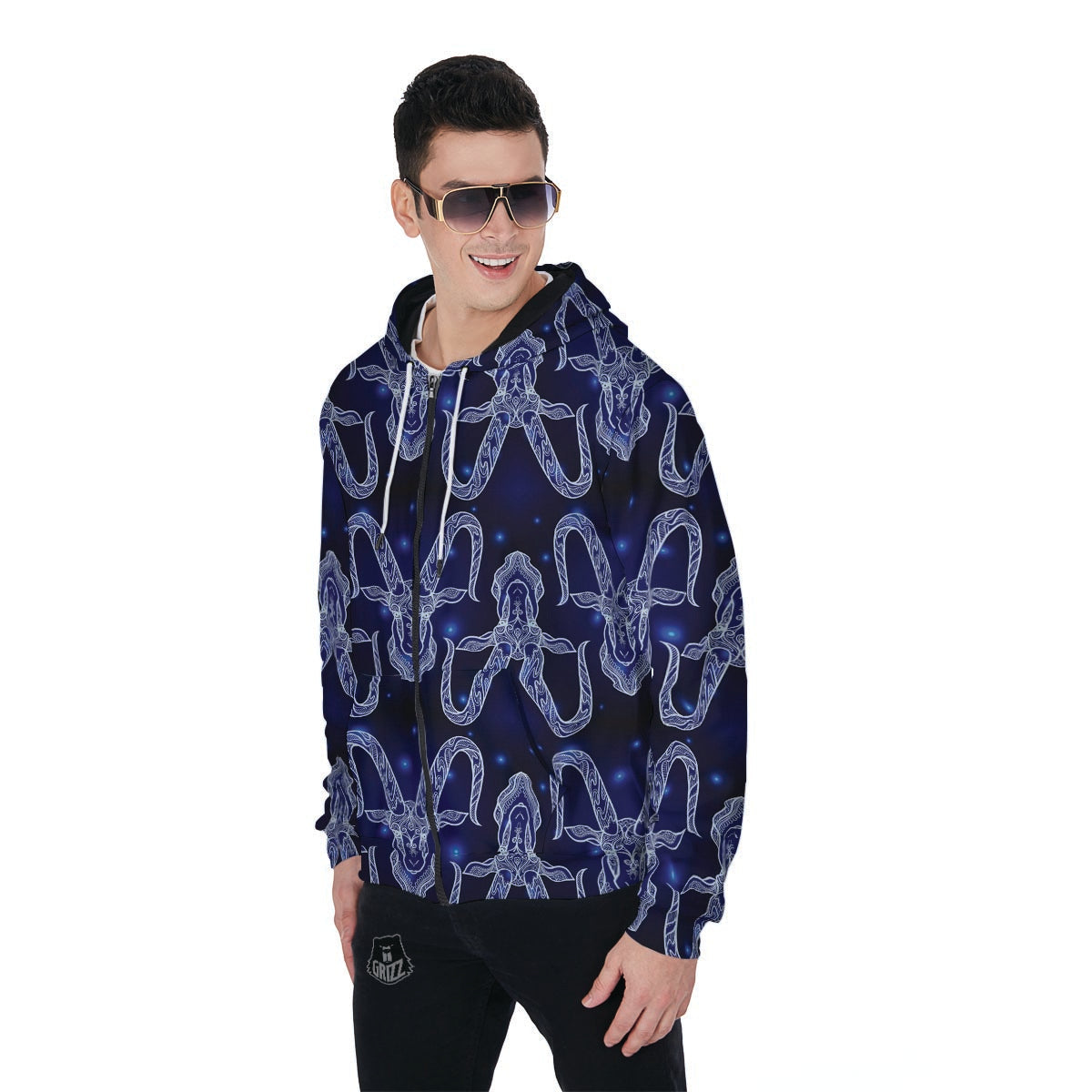 Capricorn Gothic Witch Men's Zip Up Hoodie-grizzshop
