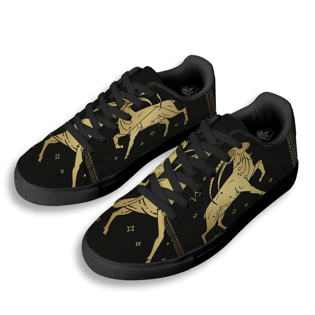 Capricorn Sign Astrological Print Black Low Top Sneakers-grizzshop