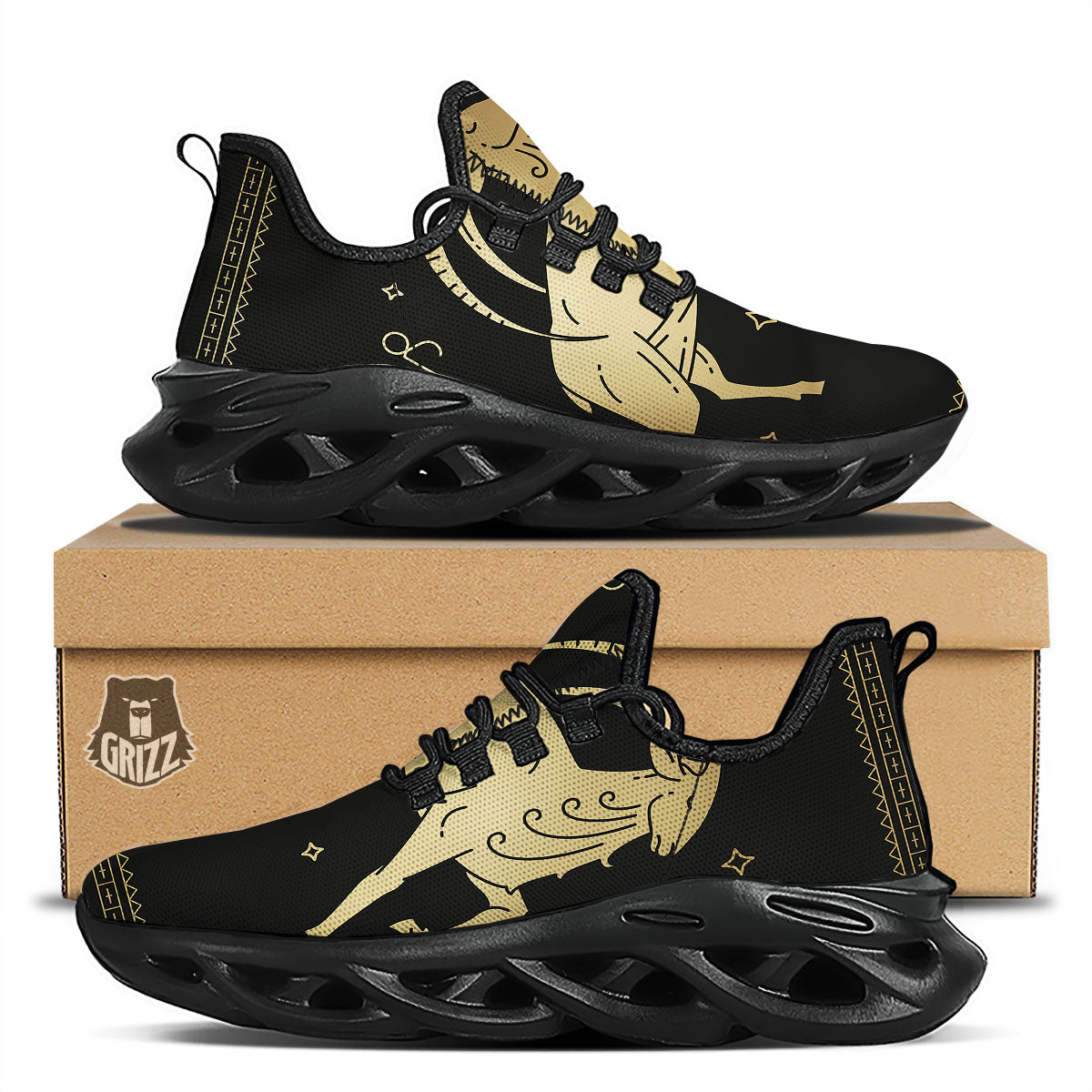 Capricorn Sign Astrological Print Black Running Shoes-grizzshop