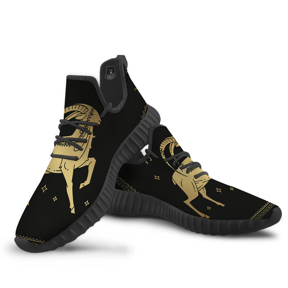 Capricorn Sign Astrological Print Black Walking Shoes-grizzshop