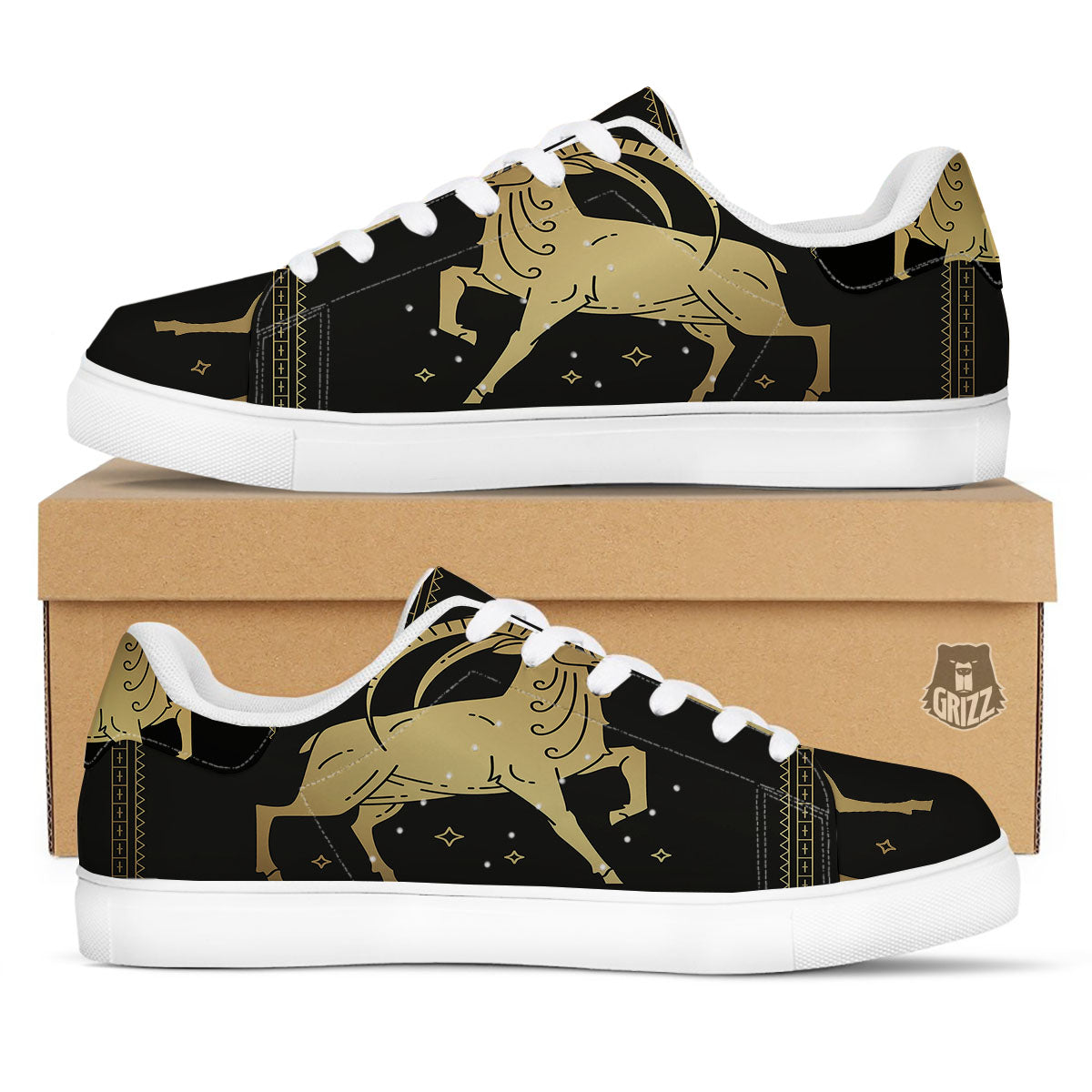 Capricorn Sign Astrological Print White Low Top Sneakers-grizzshop