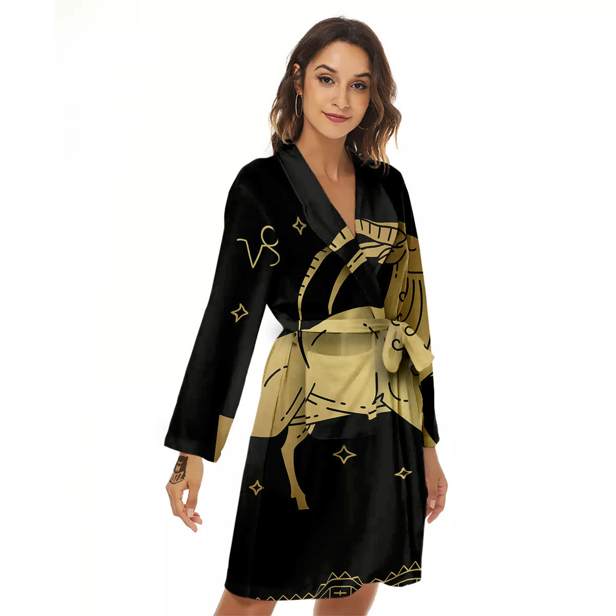 Capricorn Sign Astrological Print Women's Robe-grizzshop