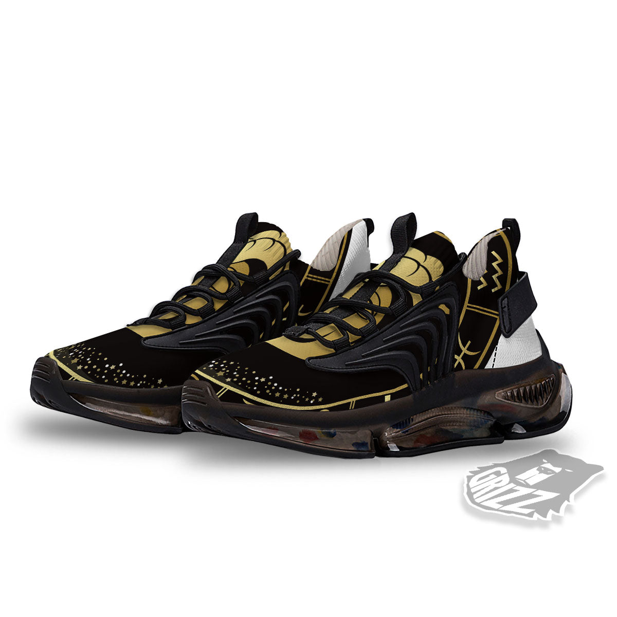 Capricorn Sign Black And Gold Print Black Gym Shoes-grizzshop
