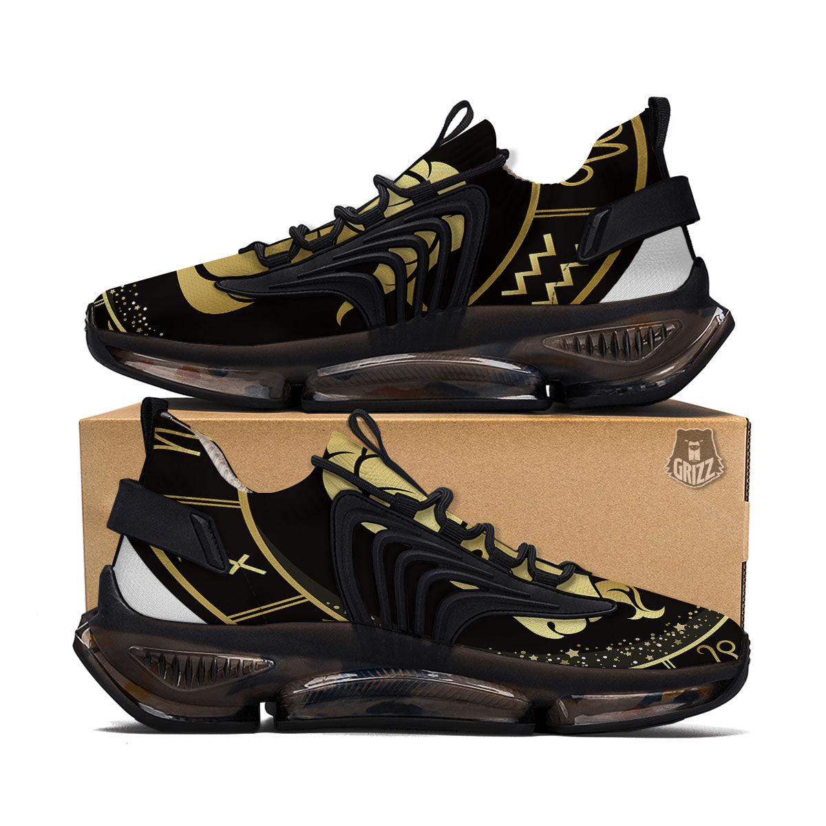 Capricorn Sign Black And Gold Print Black Gym Shoes-grizzshop
