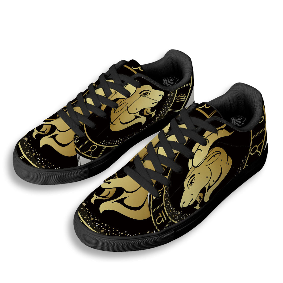 Capricorn Sign Black And Gold Print Black Low Top Sneakers-grizzshop