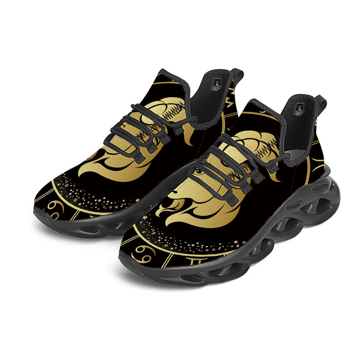 Capricorn Sign Black And Gold Print Black Running Shoes-grizzshop