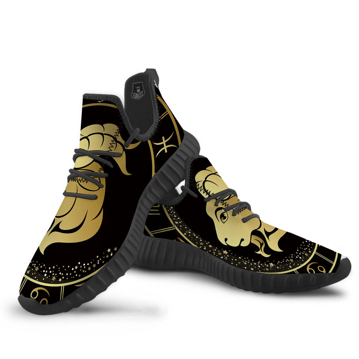Capricorn Sign Black And Gold Print Black Walking Shoes-grizzshop