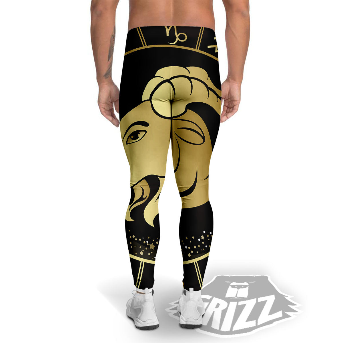 Capricorn Sign Black And Gold Print Men's Leggings-grizzshop