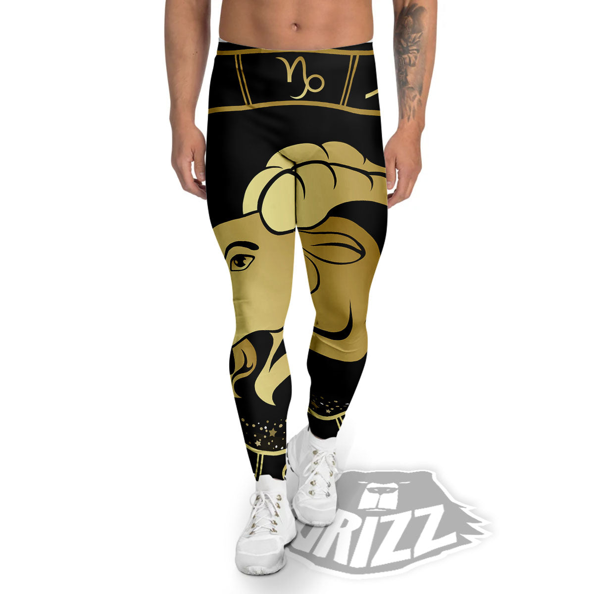 Capricorn Sign Black And Gold Print Men's Leggings-grizzshop